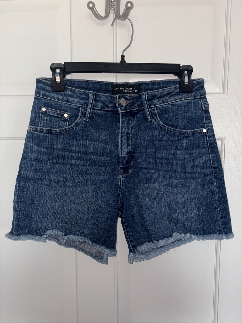 Just Black Dark Blue Denim Frayed Hem Shorts
